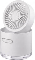 Portable Air Cooler Battery Powered Misting Fan with LED Lights White | 3 Wind Modes Mini Air Cooler, Nano Humidifying Mist, 180° Adjust, LED Ambiance, Home/Office/Travel