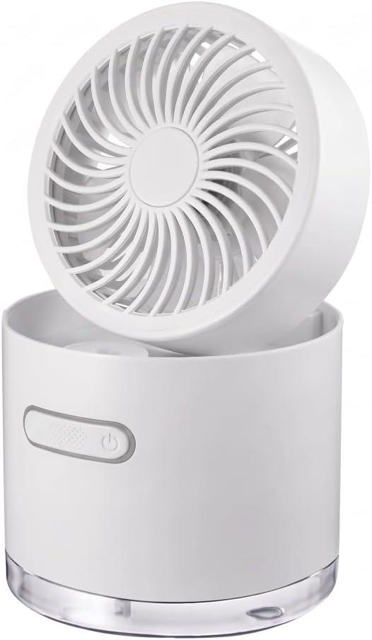 Portable Air Cooler Battery Powered Misting Fan with LED Lights White | 3 Wind Modes Mini Air Cooler, Nano Humidifying Mist, 180° Adjust, LED Ambiance, Home/Office/Travel