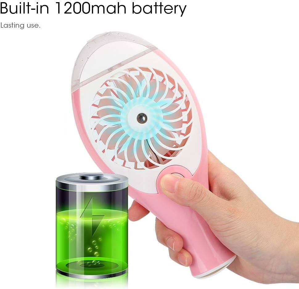 Handheld Fan Sprayer, Portable Misting Fan with Rechargeable Battery, Pink Mini Personal Fan for Indoor Outdoor Use, Summer Cooling Supplies