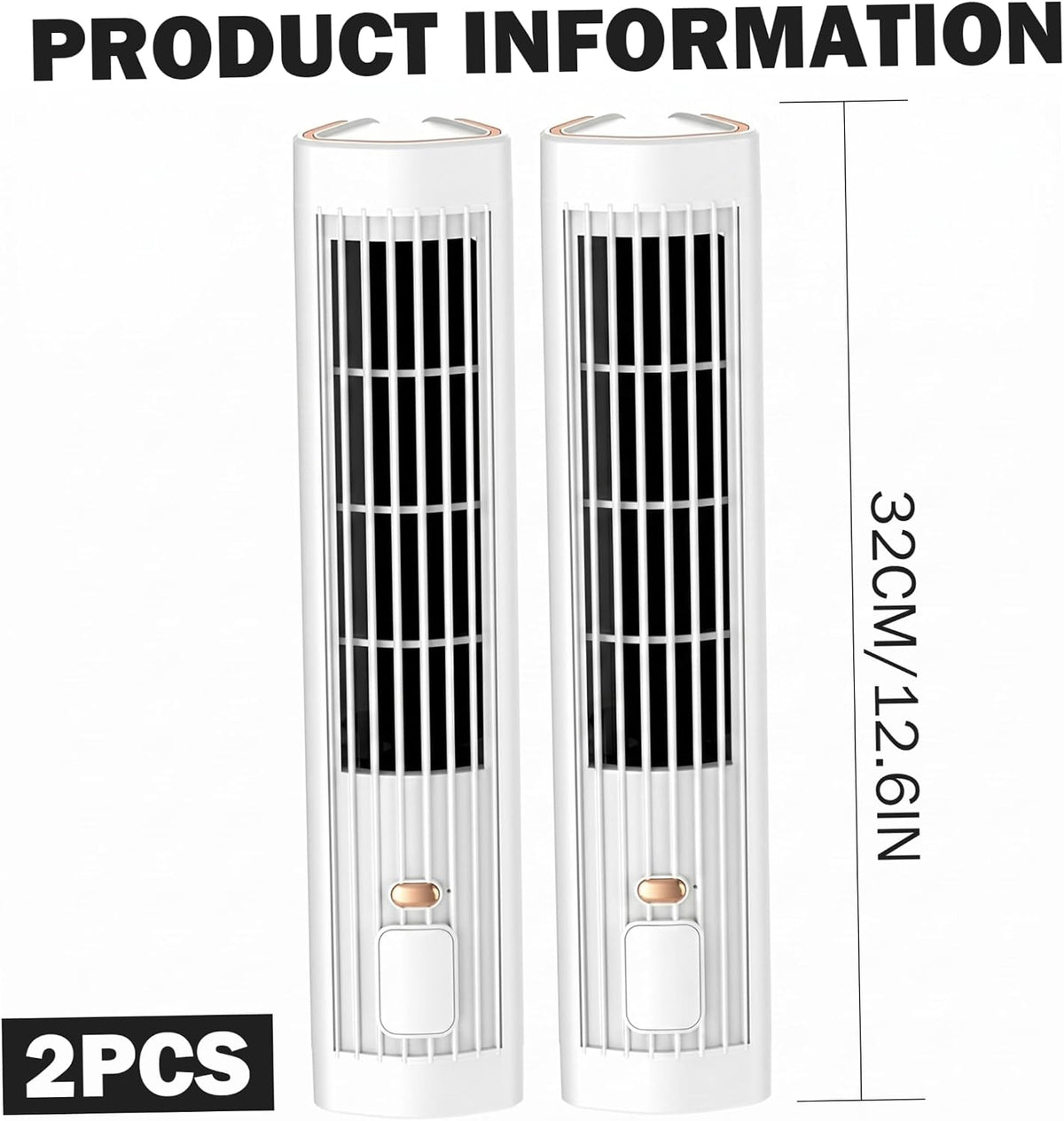 Cooling Tower Fan 2 Pcs, 3 Speed, White, 12.6in | Bladeless Safe Design, 3 Adjustable Speeds, Ideal for Home Office Camping