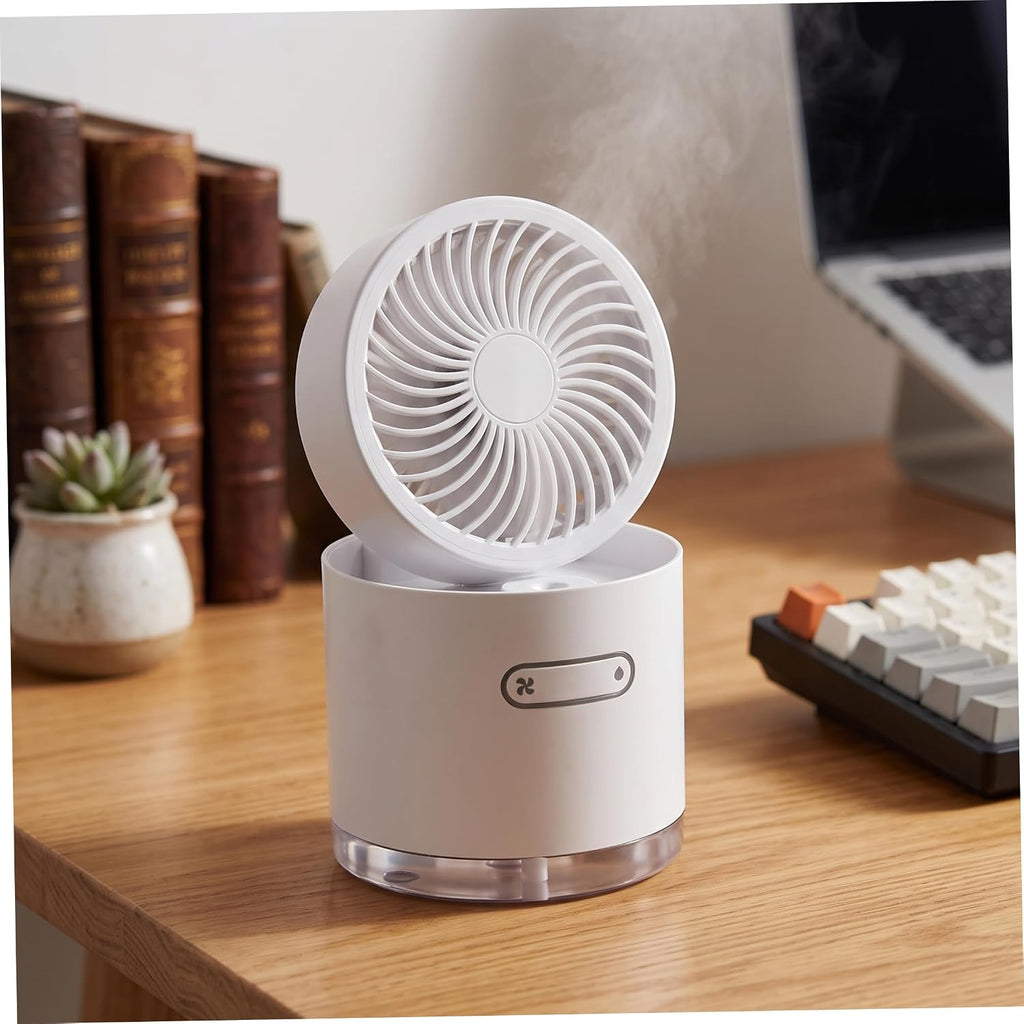 Portable Air Cooler Battery Powered Misting Fan with LED Lights White | 3 Wind Modes Mini Air Cooler, Nano Humidifying Mist, 180° Adjust, LED Ambiance, Home/Office/Travel