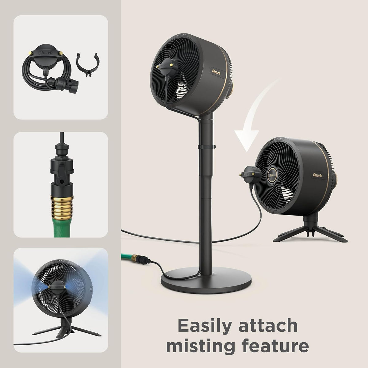 Shark FlexBreeze 2-in-1 Fan with Misting Attachment, Charcoal, FA222