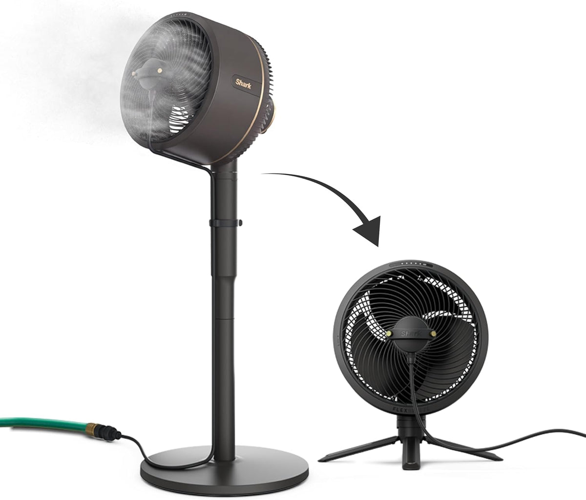 Shark FlexBreeze 2-in-1 Fan with Misting Attachment, Charcoal, FA222