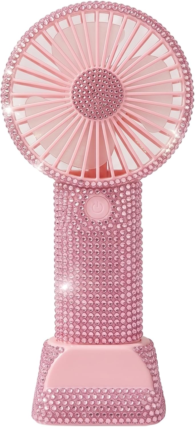 Rhinestone Fan, 3 Speed Rechargeable Portable | Quiet 3 Speed Settings, Ideal for Makeup Application, Lightweight for Travel
