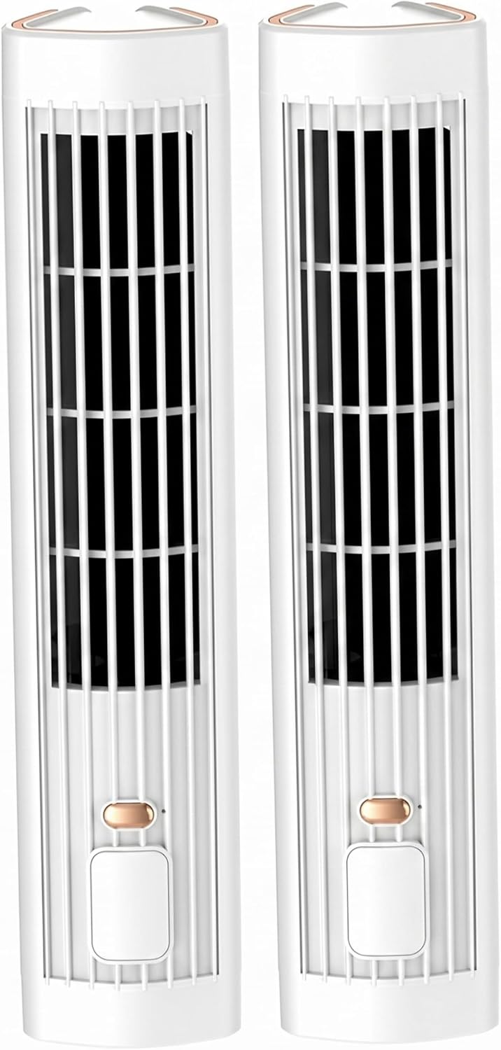 Cooling Tower Fan 2 Pcs, 3 Speed, White, 12.6in | Bladeless Safe Design, 3 Adjustable Speeds, Ideal for Home Office Camping