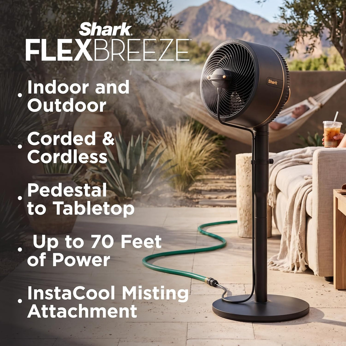Shark FlexBreeze 2-in-1 Fan with Misting Attachment, White, FA222WH