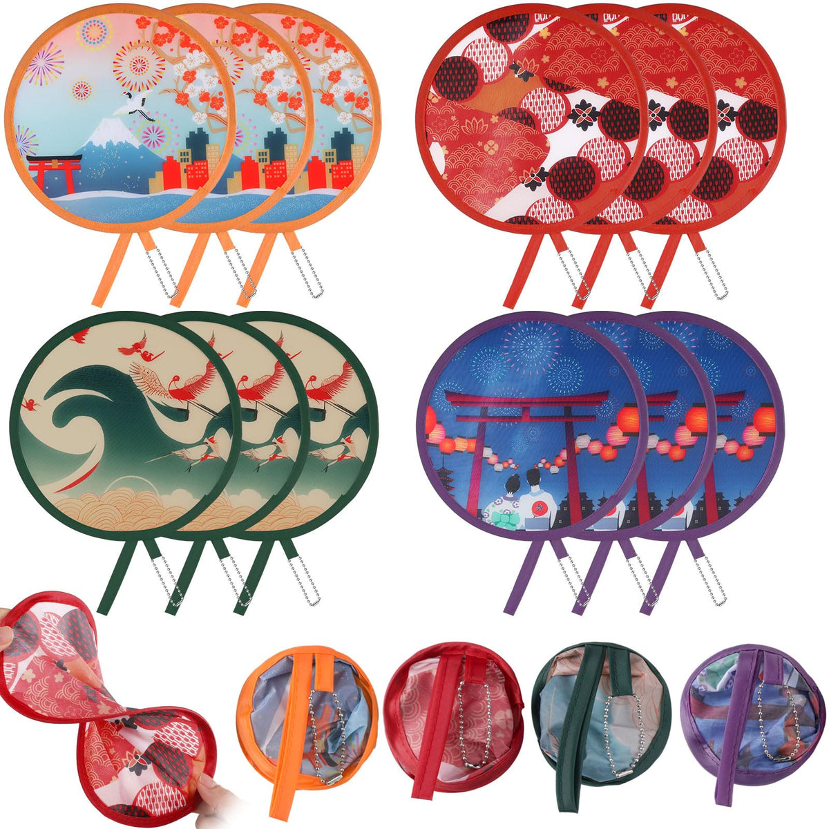 Marsui 12 Pcs Bible Church Foldable Hand Fans Christian Round Handheld Folding Fan Bulk Religious Gifts, Church Hand Fans for Women Wedding Ceremony Party Favors Bible Gift Daily Use