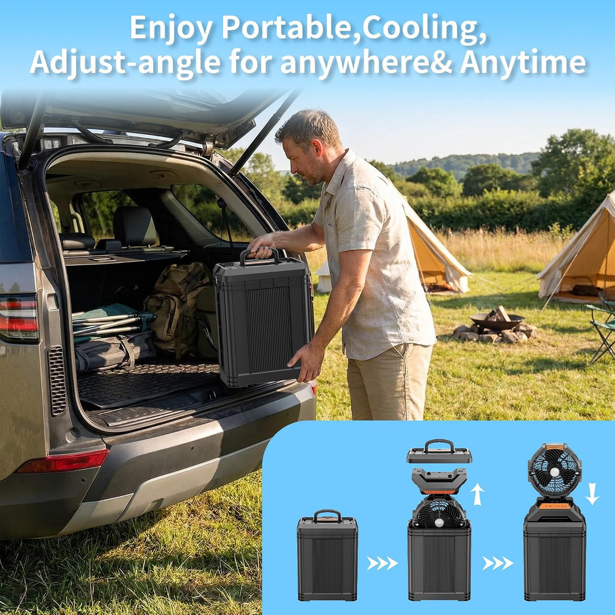 WESTTREE Misting Fan Portable Rechargeable with 4 Gal Large Bucket, Mist Fan with Retractable Handle & Oscillating Mister Outdoor Camping Cooling Fan for Patio/Beach/Fishing/Golf/Travel Essentials