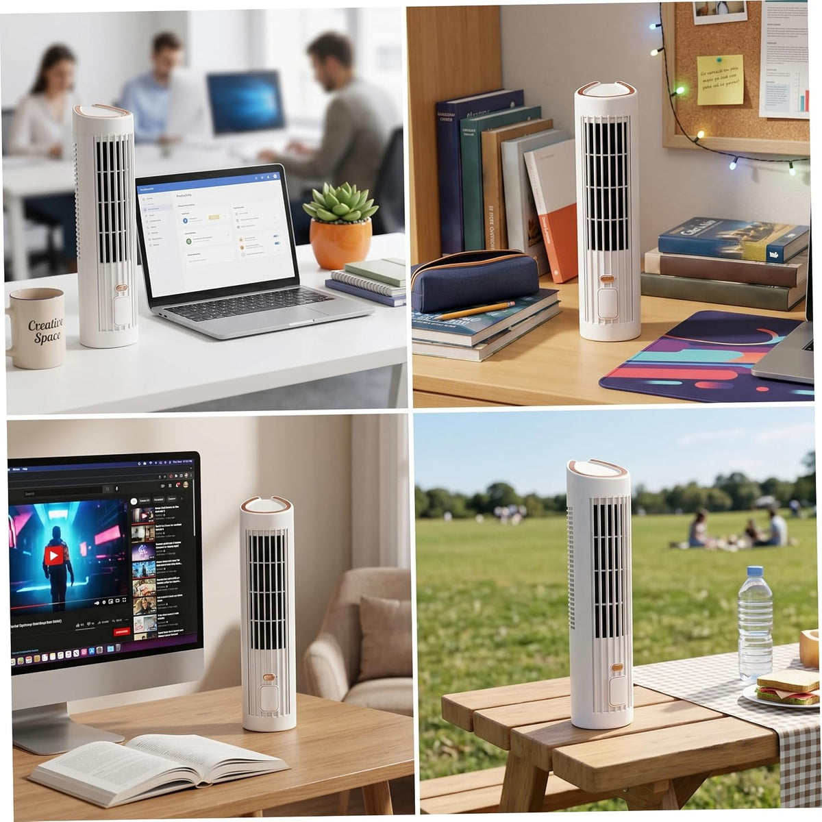 Cooling Tower Fan 2 Pcs, 3 Speed, White, 12.6in | Bladeless Safe Design, 3 Adjustable Speeds, Ideal for Home Office Camping