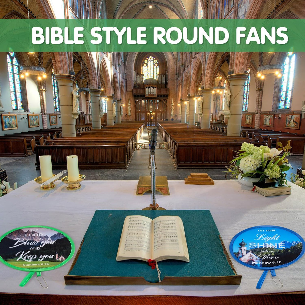 Marsui 12 Pcs Bible Church Foldable Hand Fans Christian Round Handheld Folding Fan Bulk Religious Gifts, Church Hand Fans for Women Wedding Ceremony Party Favors Bible Gift Daily Use