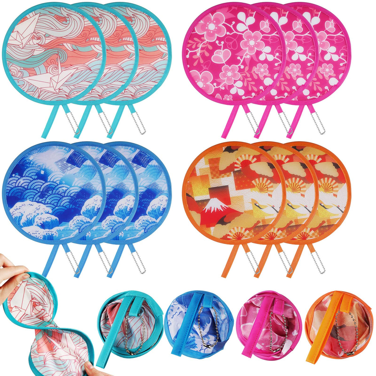 Marsui 12 Pcs Bible Church Foldable Hand Fans Christian Round Handheld Folding Fan Bulk Religious Gifts, Church Hand Fans for Women Wedding Ceremony Party Favors Bible Gift Daily Use