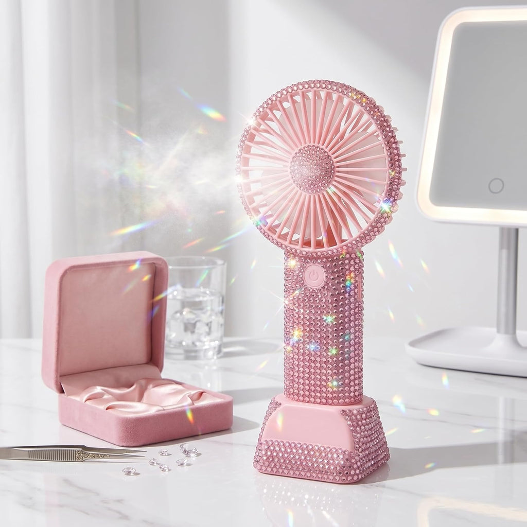 Rhinestone Fan, 3 Speed Rechargeable Portable | Quiet 3 Speed Settings, Ideal for Makeup Application, Lightweight for Travel