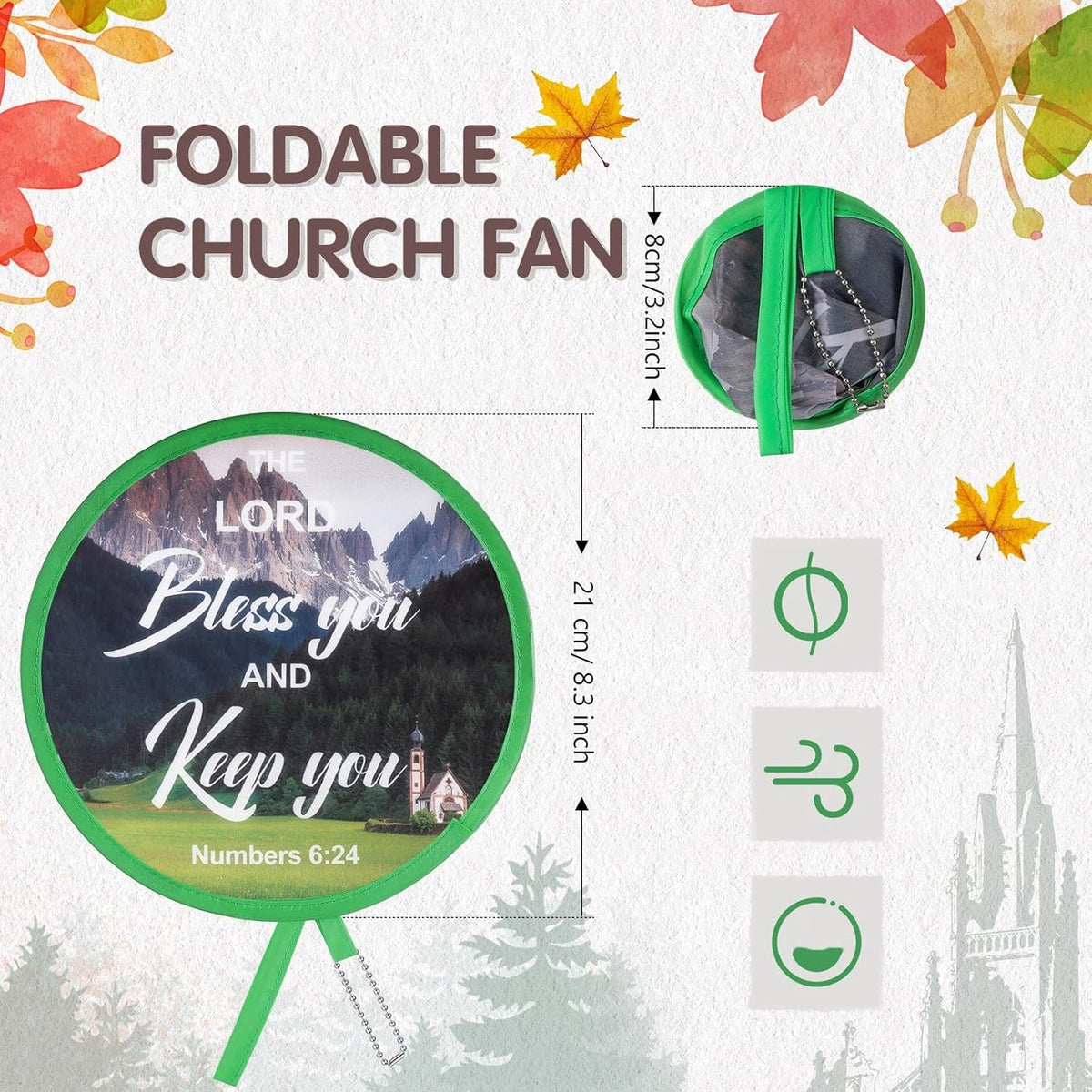 Marsui 12 Pcs Bible Church Foldable Hand Fans Christian Round Handheld Folding Fan Bulk Religious Gifts, Church Hand Fans for Women Wedding Ceremony Party Favors Bible Gift Daily Use