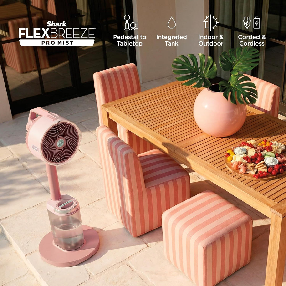 Shark FlexBreeze Pro Mist 2-in-1 Fan with Integrated Mist, Blush, FA300PK2