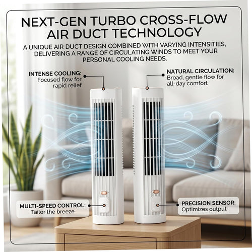 Cooling Tower Fan 2 Pcs, 3 Speed, White, 12.6in | Bladeless Safe Design, 3 Adjustable Speeds, Ideal for Home Office Camping