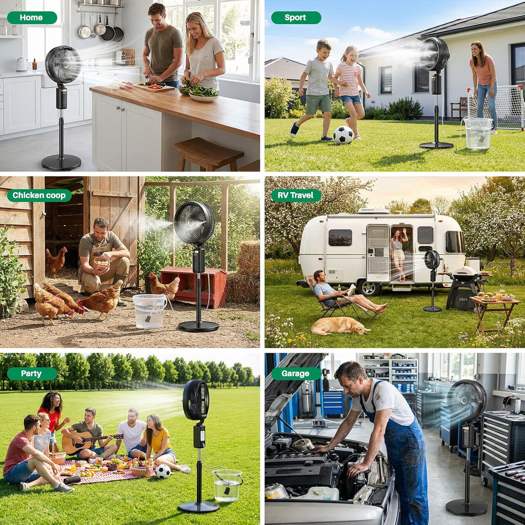 Ausic Outdoor Misting Fan for Patio, 【Max 50H】 Rechargeable Oscillating Fan